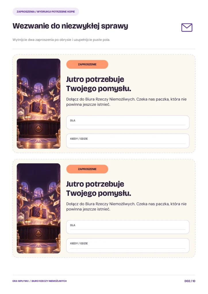 Dwa zaproszenia do wypełnienia — podgląd opcjonalnej strony D02