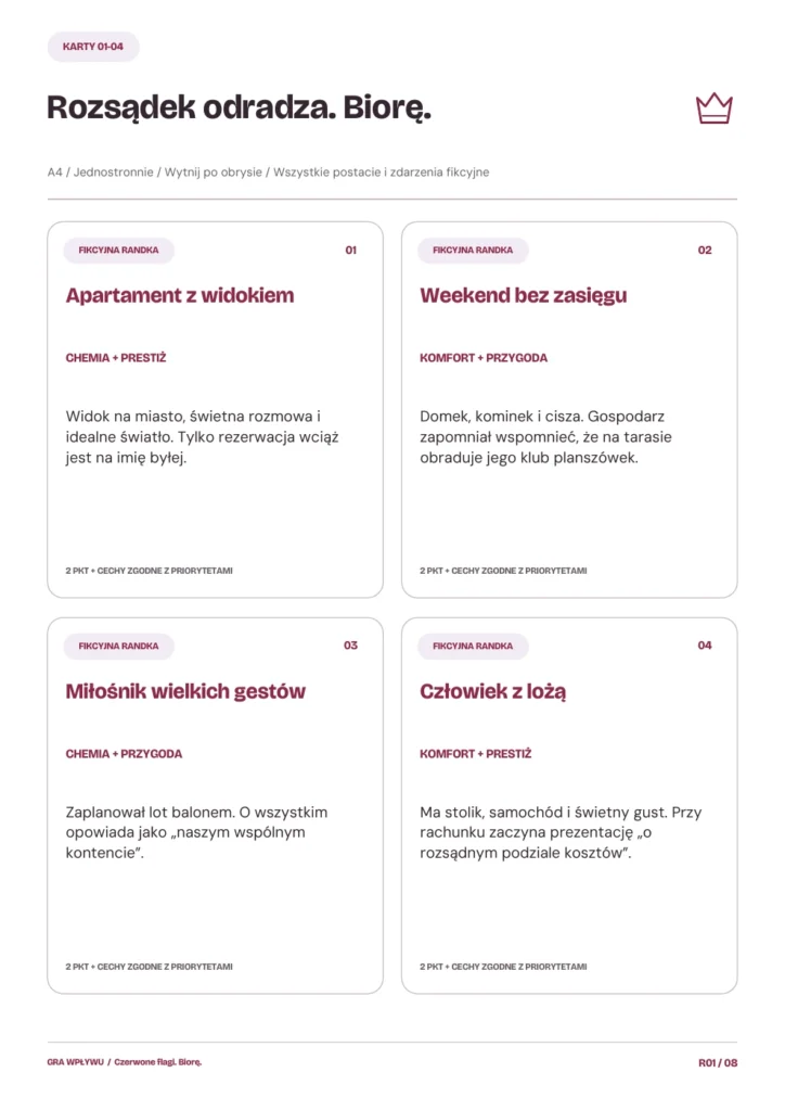 Czerwone flagi. Biorę. Randki z haczykiem. Cztery z 24 randek. Każda ma dwie punktowe cechy i haczyk do skomentowania przy stole.