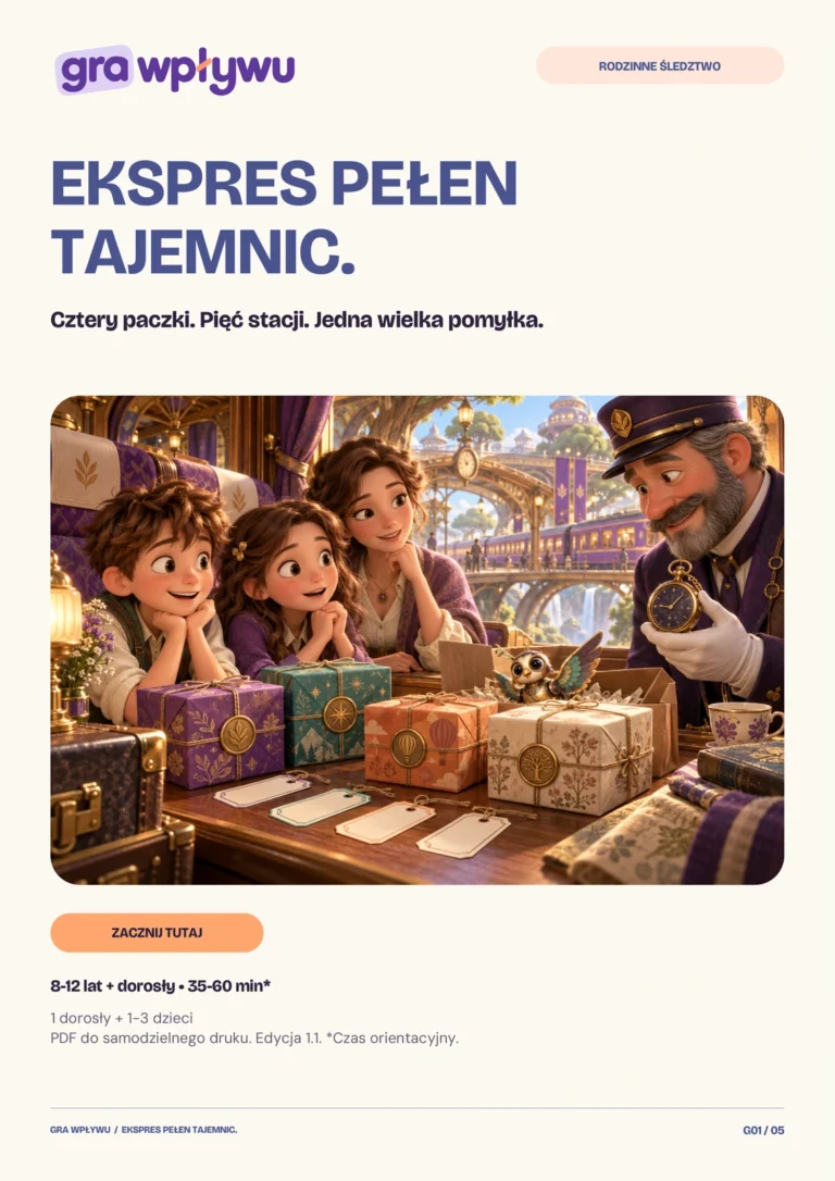 Ekspres pełen tajemnic — okładka i przewodnik po grze PDF do druku