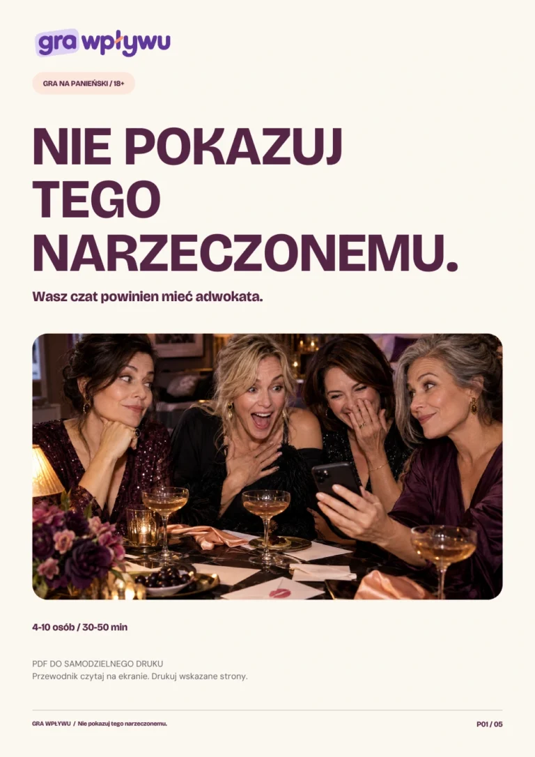 Nie pokazuj tego narzeczonemu. Okładka instrukcji gry PDF.