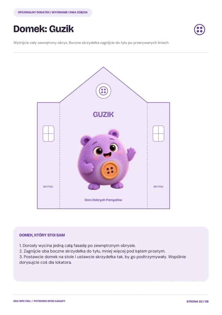 Domek Guzika — opcjonalny szablon do wycięcia i złożenia