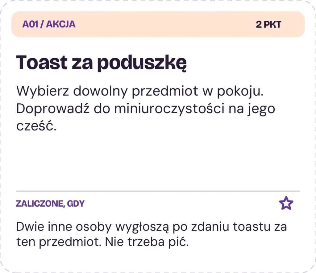 A01 Toast za poduszkę — prawdziwa karta AKCJA za 2 punkty